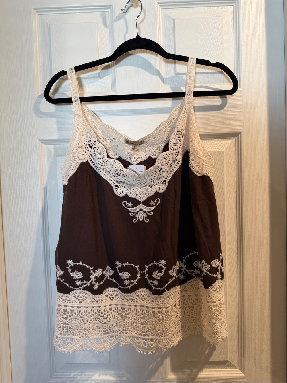 Democracy Brown Cami with Cream Lace Trim - L